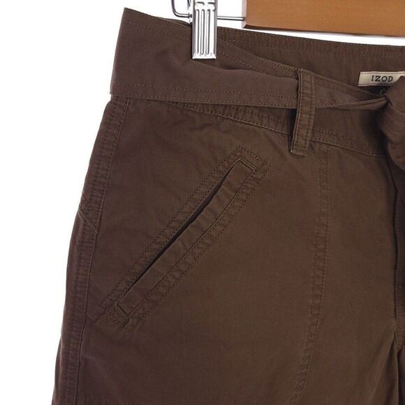 Izod Solid Brown Belted Cotton Capri Womens Size 6 - Picture 5 of 13